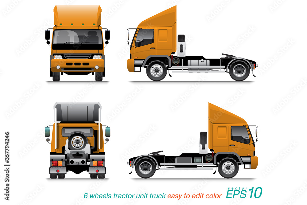 VECTOR EPS10 - 6 wheel tractor unit truck,semi-trailer,
isolate on white background.