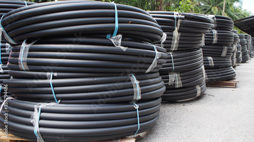 Stock of HDPE pipe in store for repaired burst pipe photo