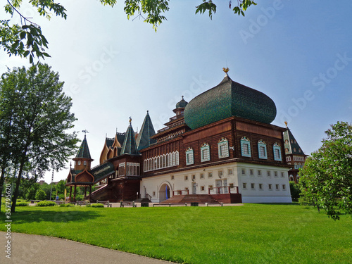 Kolomenskoye museum wooden palace of Tsar Alexey Mikhailovich sunny day