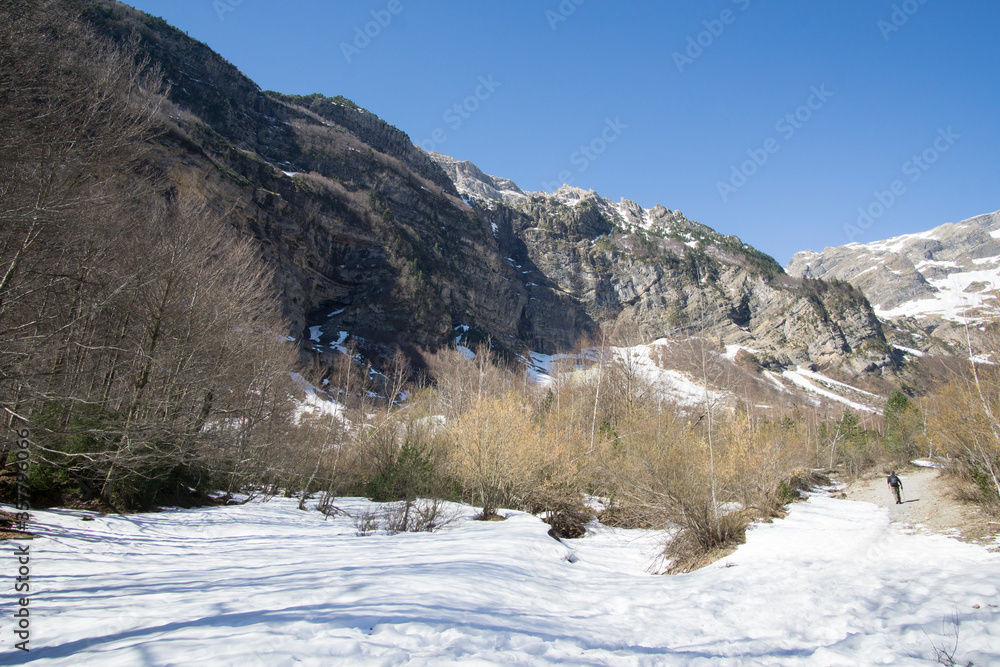Climbing  La larri llanos Pineta glacial cirque Huesca Aragon Spain