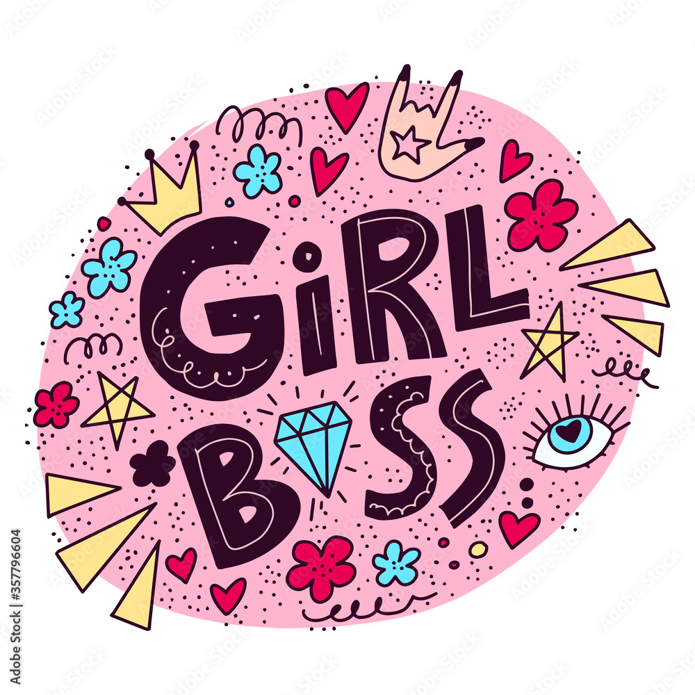 Vector design typography Girl boss with doodle elements 