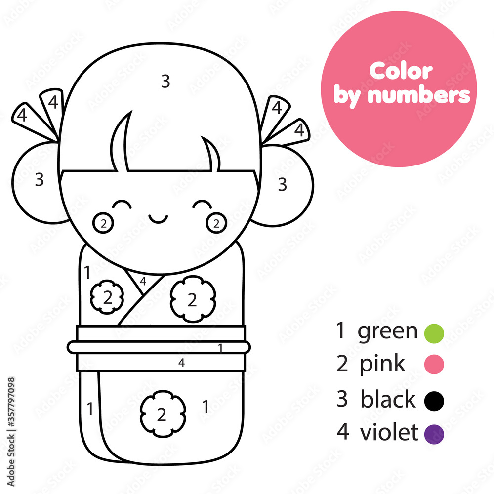 Japanese kokeshi doll. Coloring page for kids. Educational children ...