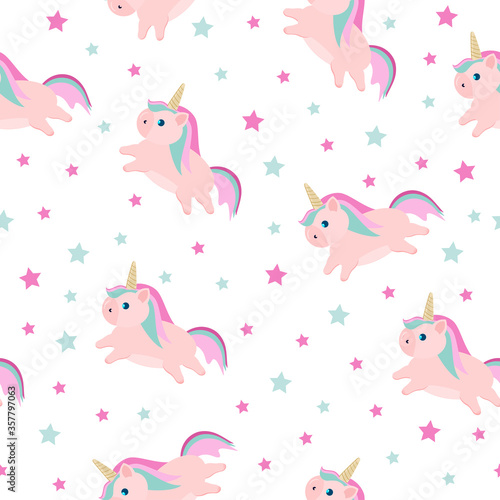 seamless background pattern with cartoon character unicorn horse pink for children