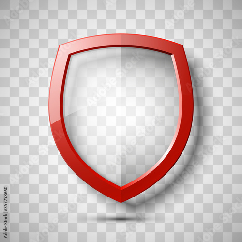 Protection transparent shield concept. Safety badge icon. Privacy banner. Security label. Defense tag. Presentation sticker shape. illustration