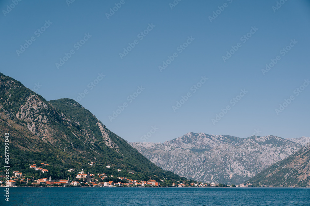Kotor Bay in Montenegro. Sea water at the foot of the mountains.