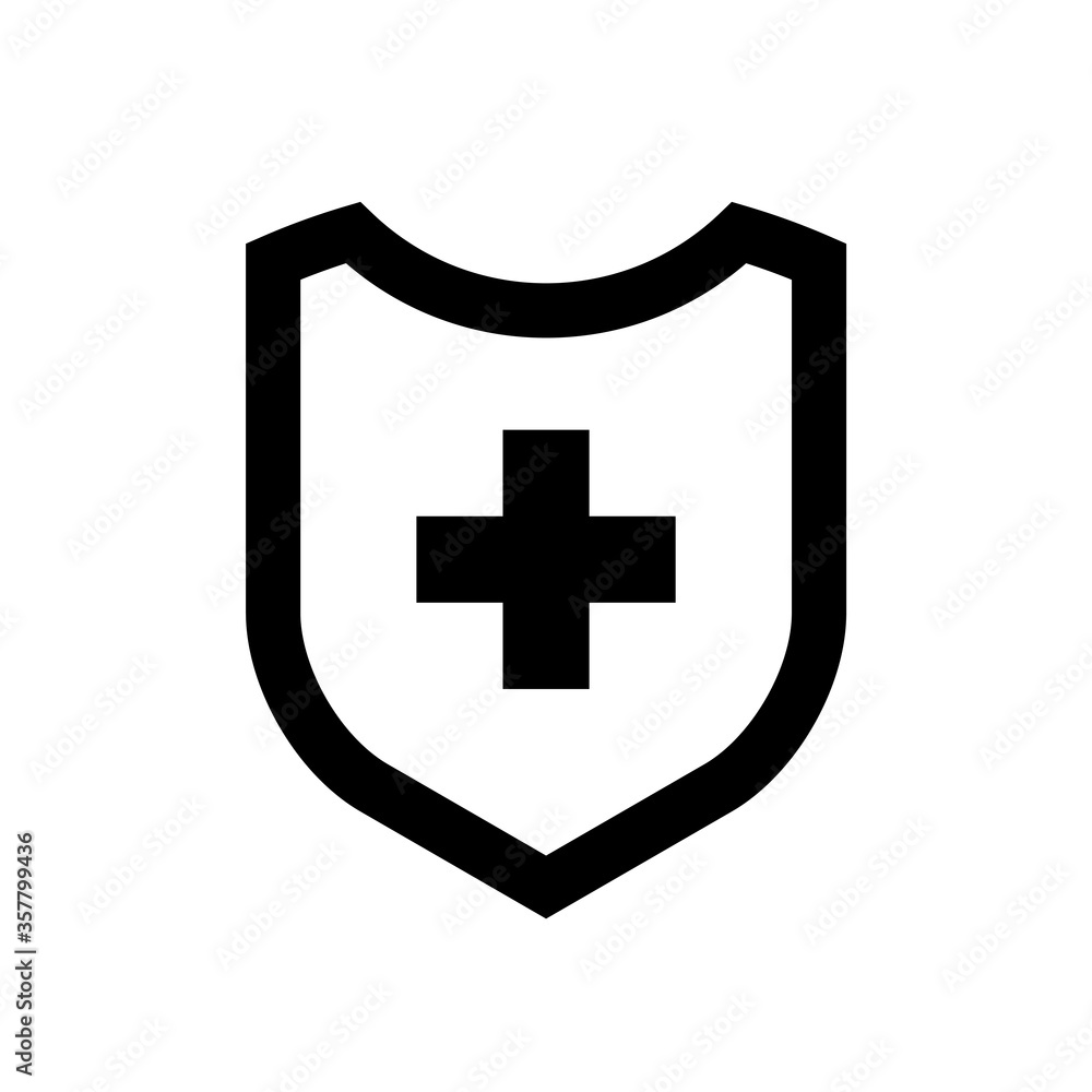 Medical health protection shield cross. Protected medicine guard shield icon concept. Safety mark badge Medical health protection shield cross. Protected medicine guard shield icon concept. Safety mark badge