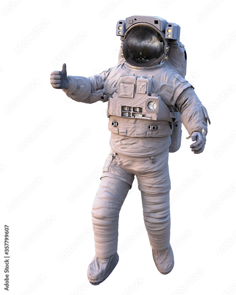 astronaut showing thumbs up during space walk, isolated on white background