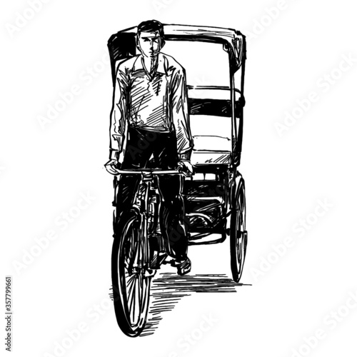 Drawing of tricycle bicycle in India 