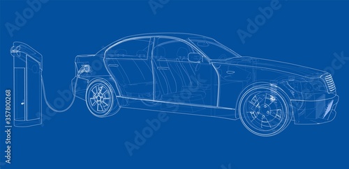 Electric Vehicle Charging Station Sketch. Vector