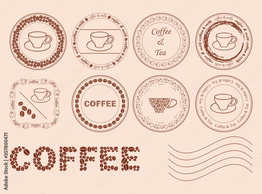 decorative post stamps with coffee grains - vector set decorative post stamps with coffee grains - vector set