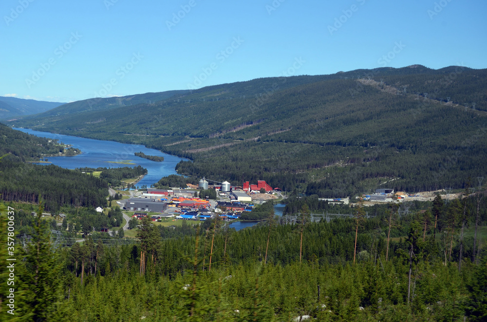 Obraz premium Railway travel in Norway.Views in the train. Flamsban. The Bergen - Oslo train. Norway