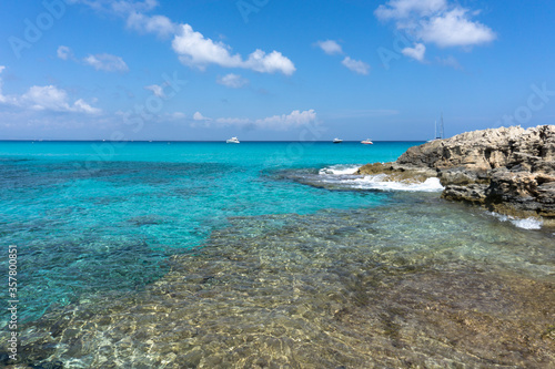 Turquoise Mediterranean sea in Formentera island Balearic islands Spain on September 2018