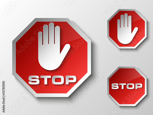 STOP palm icon, No entry icon, road sign, danger badge