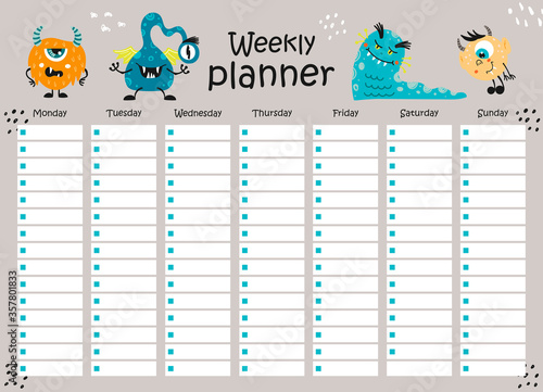 Weekly planner with monsters