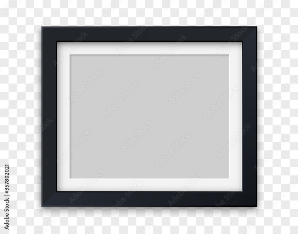 Obraz Realistic picture frame black color isolated on transparent background. Vector illustration.