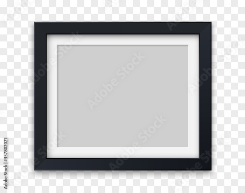 Realistic picture frame black color isolated on transparent background. Vector illustration.