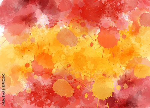 Watercolor splashes background in Spain flag colors. Template background for Spain national holidays.