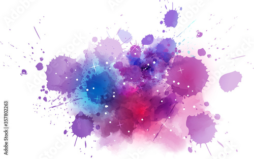 Multicolored watercolor imitation cosmos background with stars