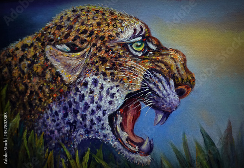Fototapeta Naklejka Na Ścianę i Meble -  Art painting Abstract Oil color  tiger  eye  Background from thailand  ,  leopard