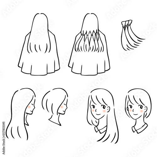 ヘアドネーションに関する様々な女性イラスト
