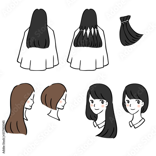 ヘアドネーションに関する様々な女性イラスト