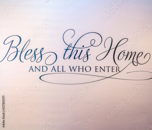Square frame Religious welcome sigh Bless this home interior