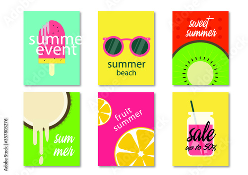 vector set about summer with some fruits, backgrounds with copy space for text 