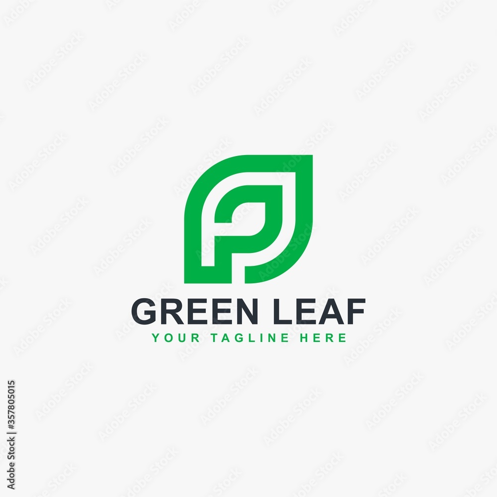 Green leaf line logo design vector. Leaf and monogram P abstract symbol. Green leaf line logo design vector. Leaf and monogram P abstract symbol.