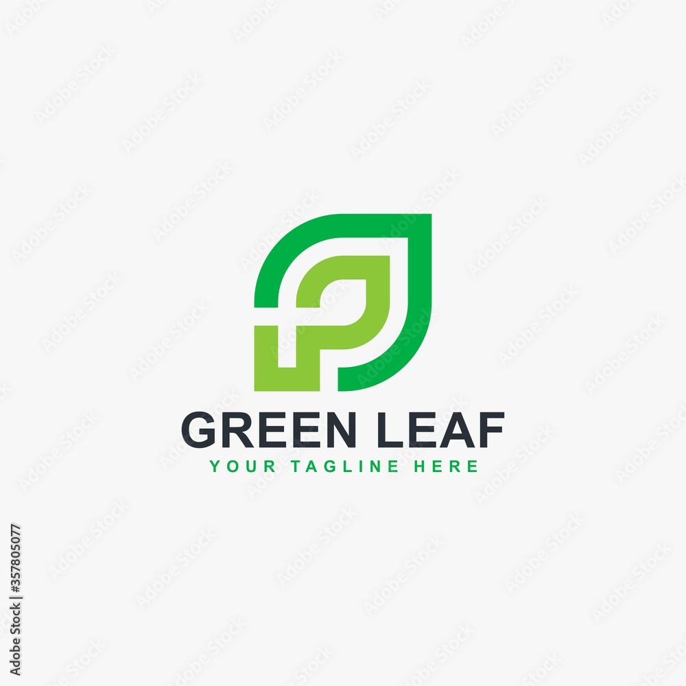 Green leaf line logo design vector. Leaf and monogram P abstract symbol. Green leaf line logo design vector. Leaf and monogram P abstract symbol.