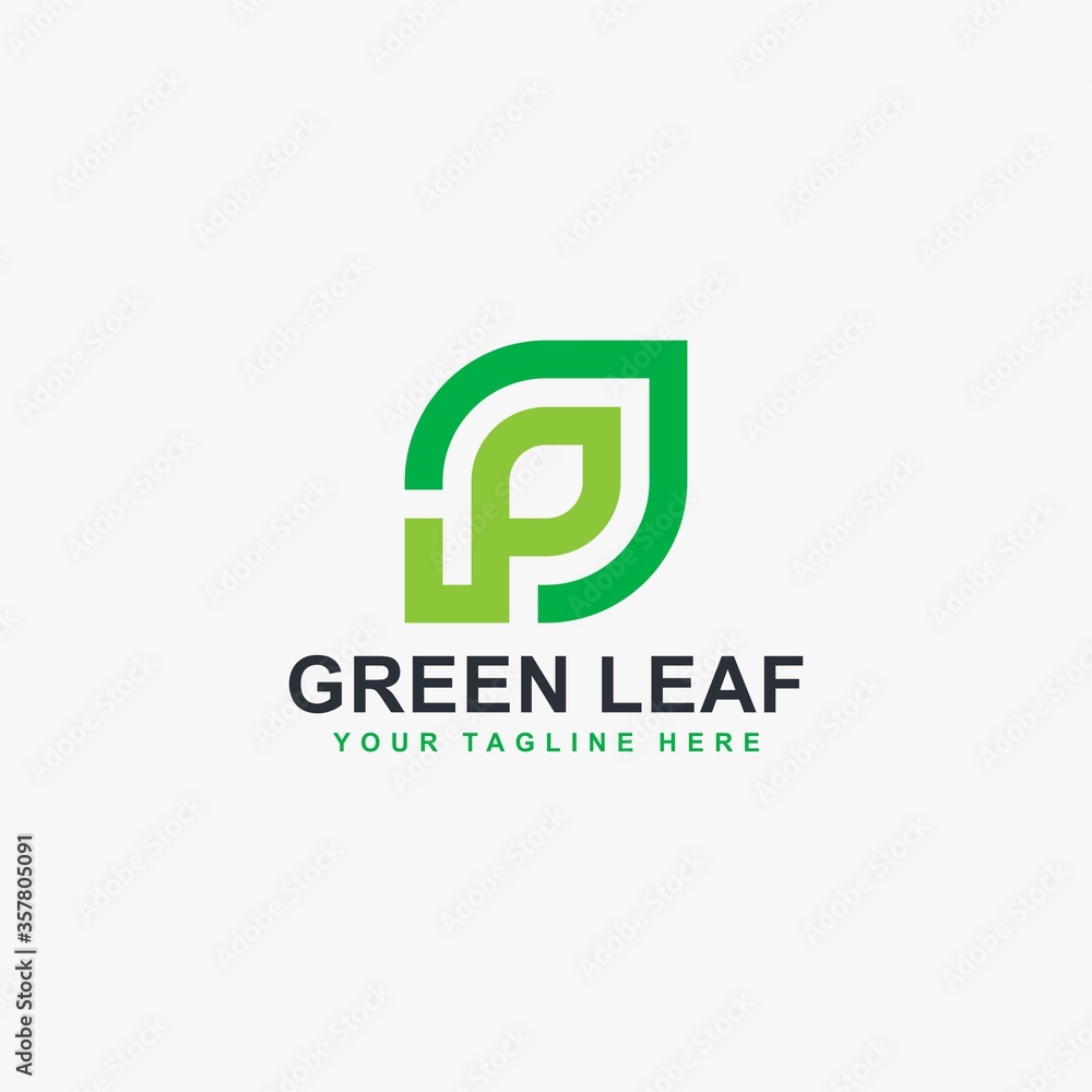 Green leaf line logo design vector. Leaf and monogram P abstract symbol. Green leaf line logo design vector. Leaf and monogram P abstract symbol.