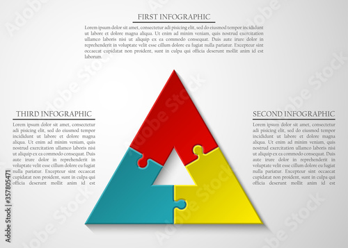 Color pyramid puzzle presentation infographic template with explanatory text field for business statistics illustration