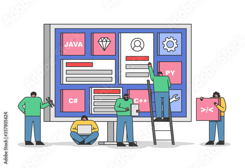 Team of web developers working together on new projects. Programmers group coding