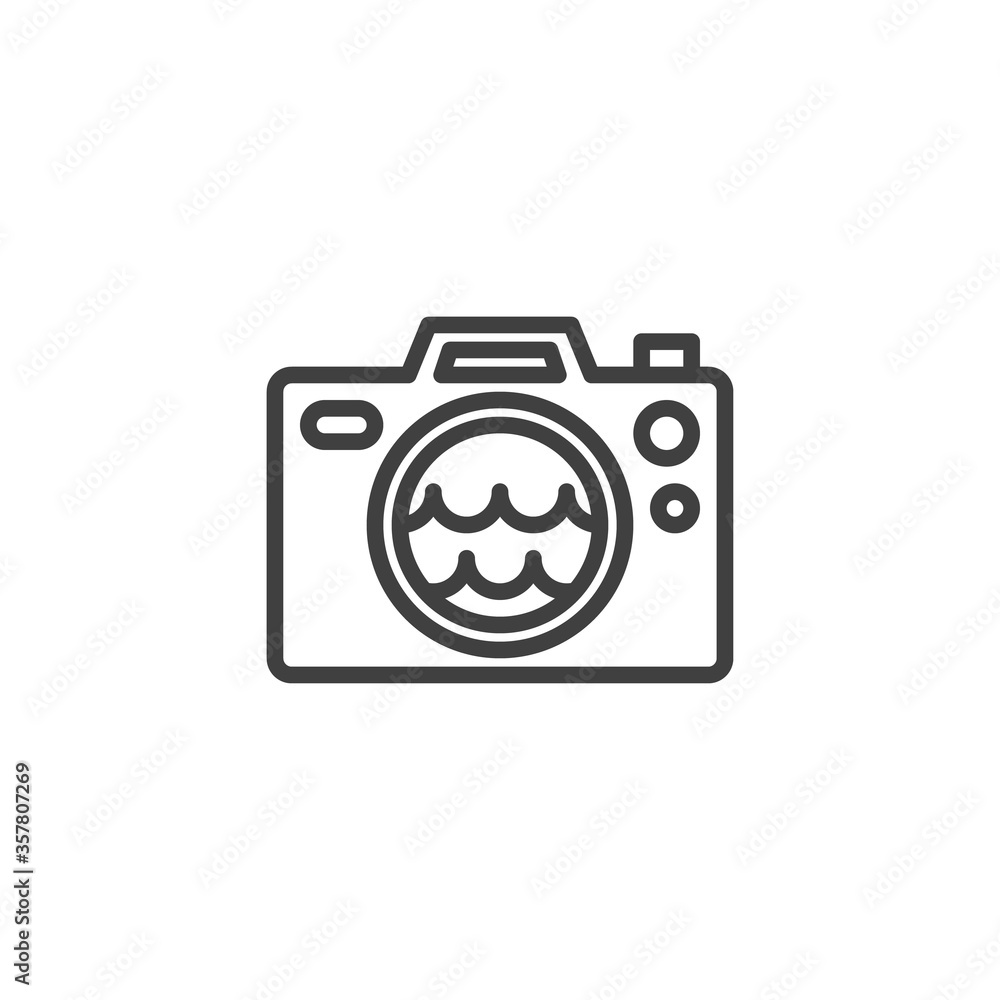 Cruise travel line icon. linear style sign for mobile concept and web design. Photo camera and sea waves outline vector icon. Symbol, logo illustration. Vector graphics Cruise travel line icon. linear style sign for mobile concept and web design. Photo camera and sea waves outline vector icon. Symbol, logo illustration. Vector graphics
