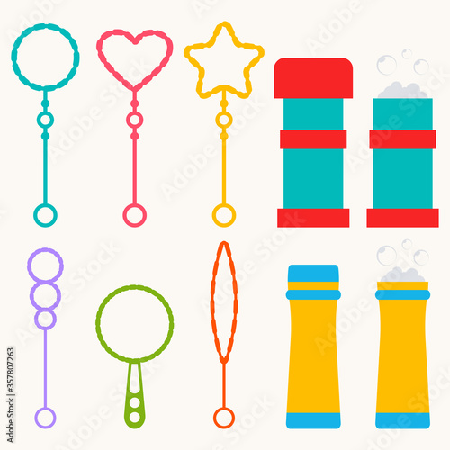 Bubble wand and bottle vector cartoon set isolated on a white background.