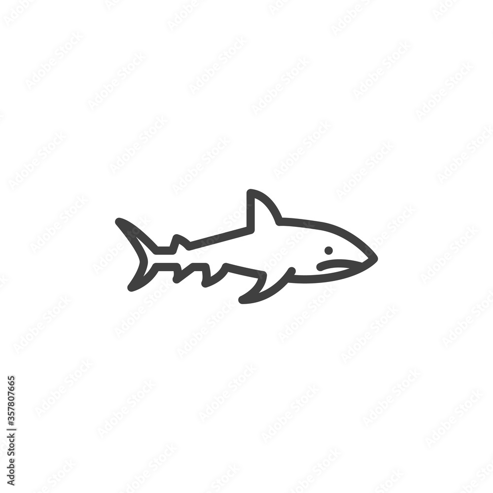 Shark fish line icon. linear style sign for mobile concept and web design. Marine predator shark outline vector icon. Symbol, logo illustration. Vector graphics