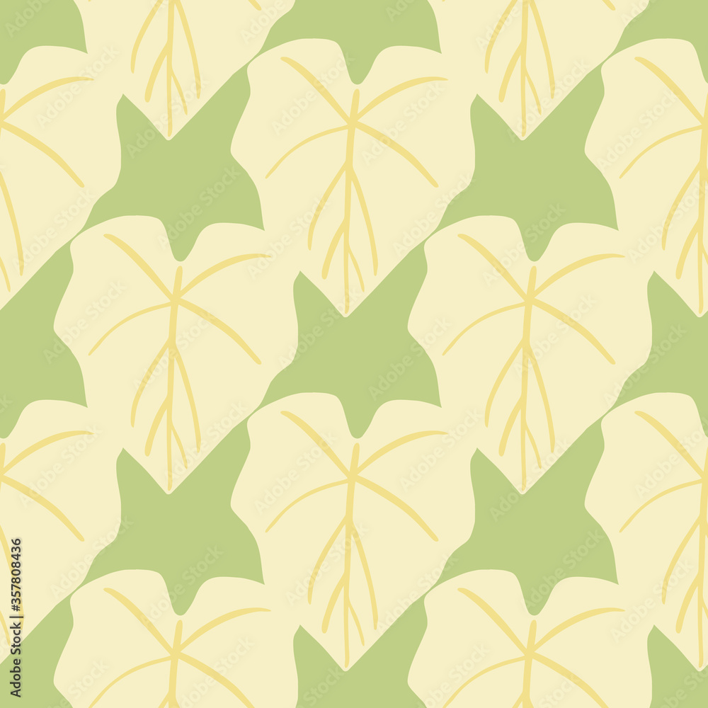 Geometric leaves seamless pattern on green background. Foliage wallpaper in flat style.
