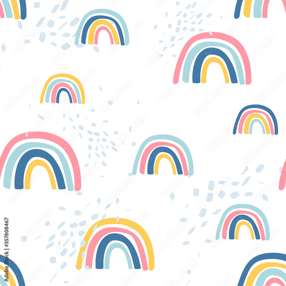 Fototapeta Rainbow, hand drawn backdrop. Colorful seamless pattern. Decorative cute wallpaper, good for printing. Overlapping colored background vector. Design illustration