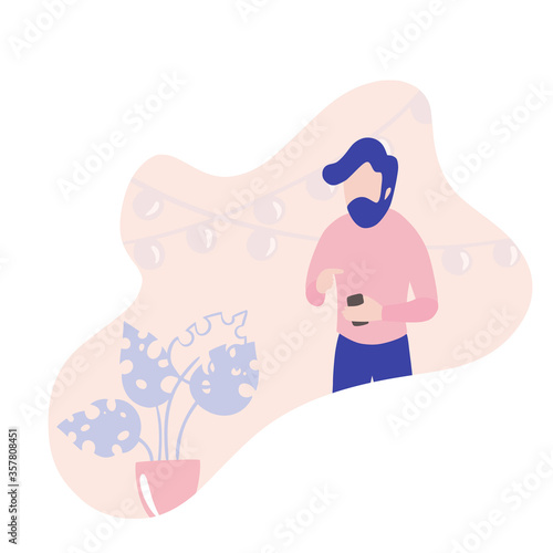 Video blogger, freelancer miniature people blogging a new content on website. Make review digital technology flat cartoon miniature illustration vector graphic on white background.