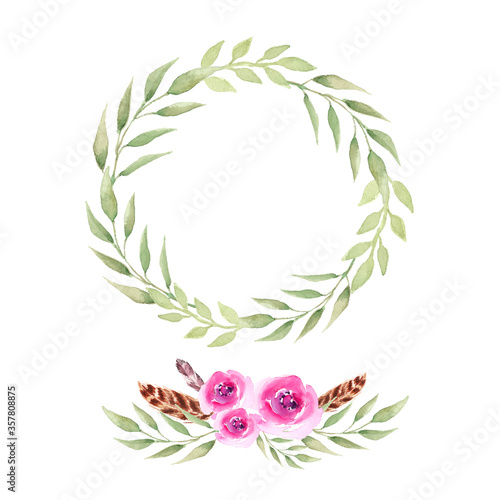 Watercolor boho wreath and bouquet. Vector