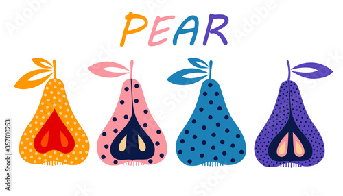 Vector set of pears flat illustration.