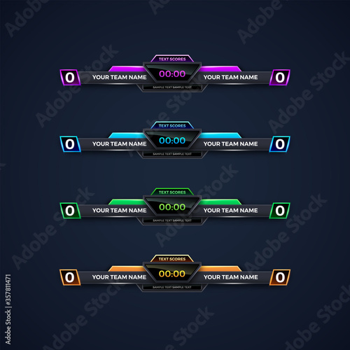 lower thirds template. Digital score board broadcast graphic. Concept soccer, futsal, football, basketball. Vector design.