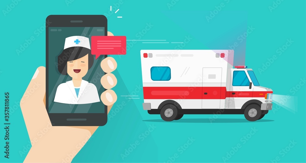 Phone calling emergency doctor online near ambulance car vehicle vector flat cartoon, mobile smartphone medical auto assistance service and physician talking call, idea of medicine help Phone calling emergency doctor online near ambulance car vehicle vector flat cartoon, mobile smartphone medical auto assistance service and physician talking call, idea of medicine help