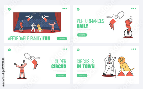 Set of circus landing pages template. Welcome to circus carnival event concept