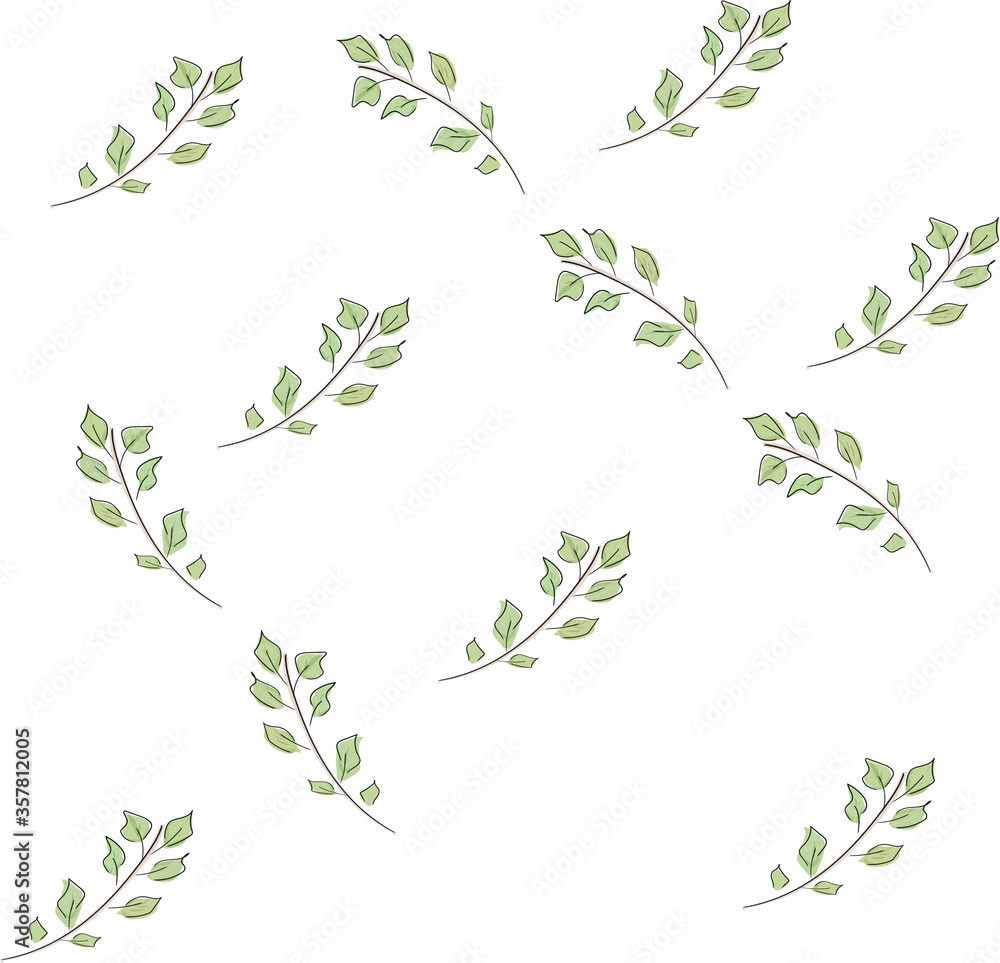 Seamless pattern birch leaves green, hand drawn Seamless pattern birch leaves green, hand drawn