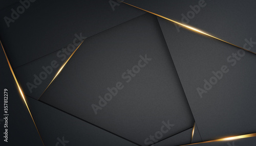 Fotografia Abstract, luxurious polygonal black background with gold accents