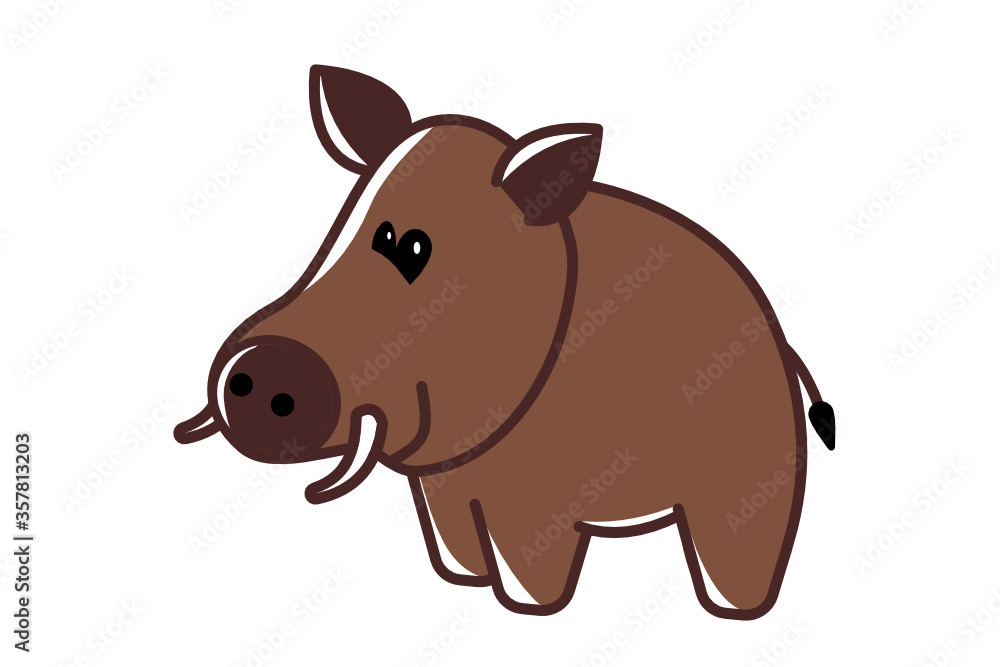 Fototapeta premium Wild brown boar cartoon vector on white background.