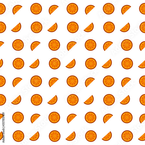 Fototapeta Naklejka Na Ścianę i Meble -  Seamless vector pattern with sliced oranges motif on white background. Repeat pattern with citrus fruit perfect for wrapping paper, fabric, textile, packaging design and much more