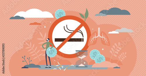 Quit smoking vector illustration. Cigarettes addiction tiny persons concept