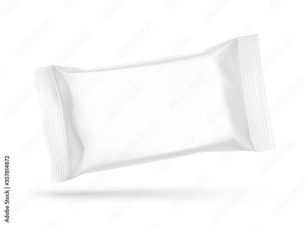 Realistic flow pack mockup. Front view. Vector illustration isolated on white background. Easy to use for presentation your product, idea, design. EPS10. Realistic flow pack mockup. Front view. Vector illustration isolated on white background. Easy to use for presentation your product, idea, design. EPS10.