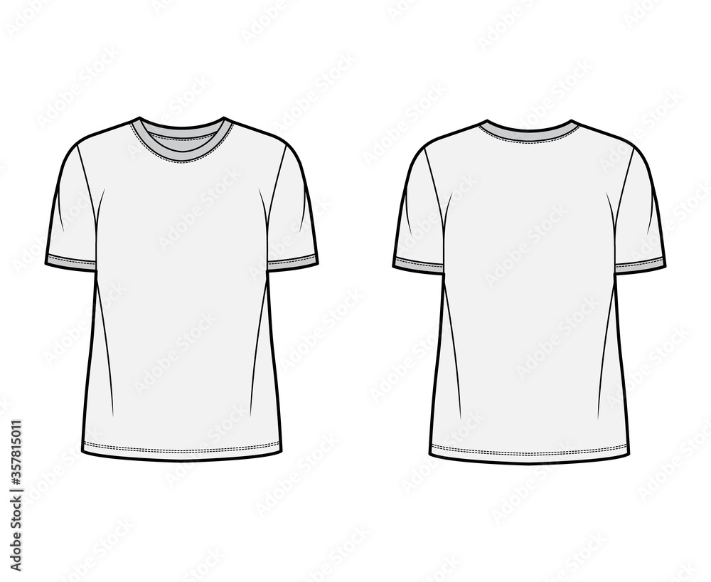 © Vectoressa - T-shirt technical fashion illustration with crew neck, fitted oversized body short sleeves, flat. © Vectoressa - T-shirt technical fashion illustration with crew neck, fitted oversized body short sleeves, flat.